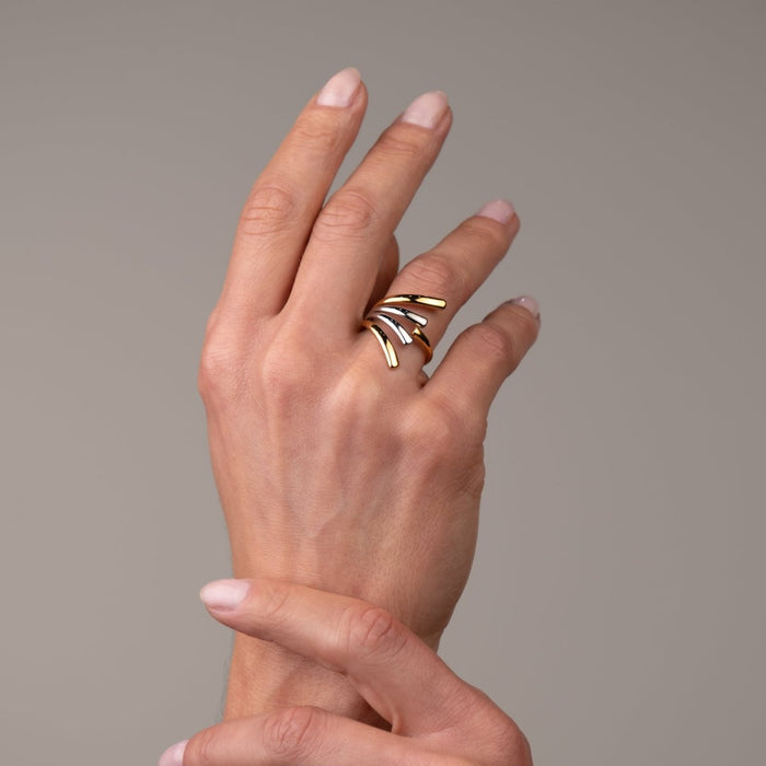 Women's Stainless Steel 18K Gold-Plated Ring – Flow Adjustable Two-Tone Gold and Silver – Meiva ring view 2