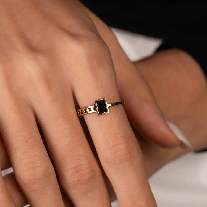 Women's Stainless Steel 18K Gold-Plated Ring – Fusion, Statement – Meiva ring view 3