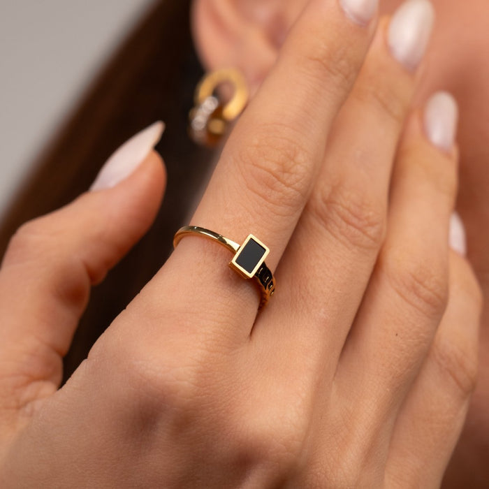 Women's Stainless Steel 18K Gold-Plated Ring – Fusion, Statement – Meiva ring view 4
