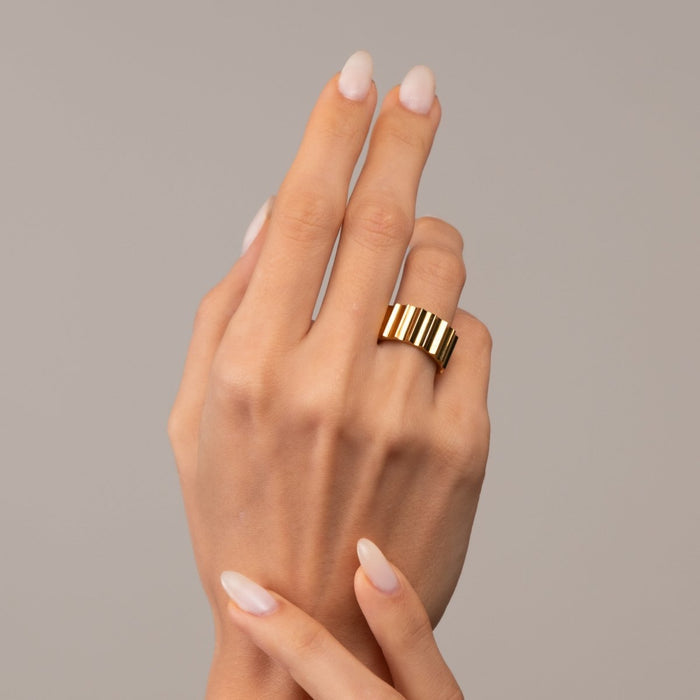 Women's Stainless Steel 18K Gold-Plated Ring – Groove – Meiva ring view 2