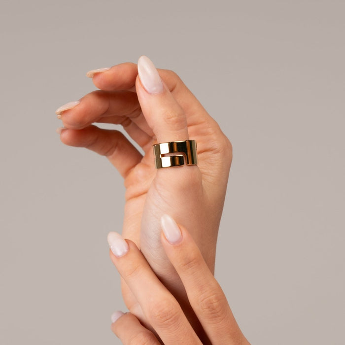 Women's Stainless Steel 18K Gold-Plated Ring – Hi-Lo Chunky, Statement – Meiva ring view 4