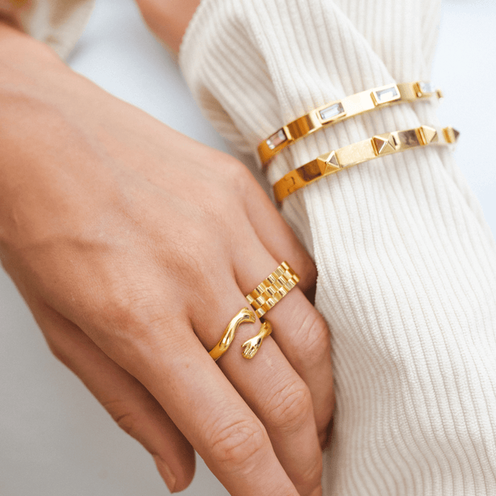 Women's Stainless Steel 18K Gold-Plated Ring – Hug, Statement – Meiva ring view 2
