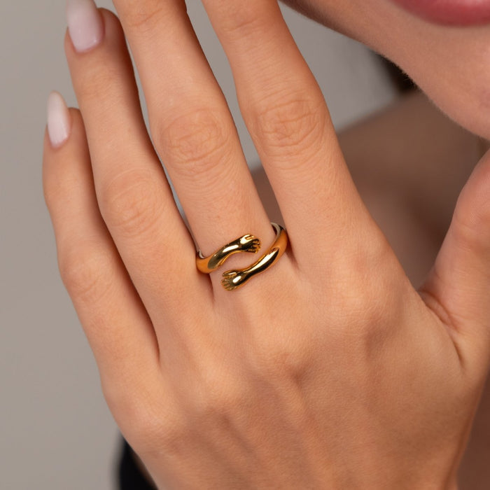 Women's Stainless Steel 18K Gold-Plated Ring – Hug, Statement – Meiva ring view 4