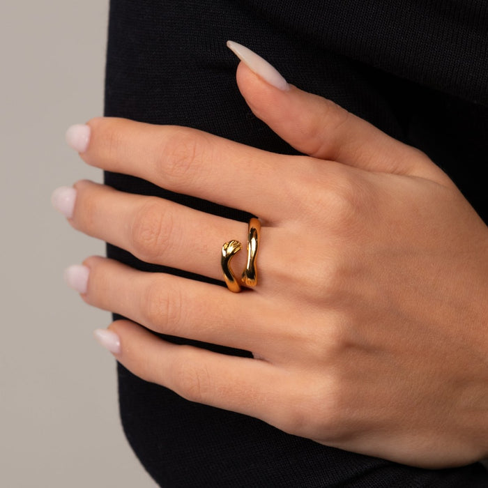 Women's Stainless Steel 18K Gold-Plated Ring – Hug, Statement – Meiva ring view 5