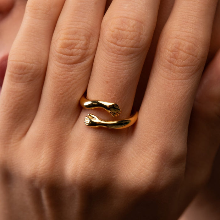 Women's Stainless Steel 18K Gold-Plated Ring – Hug, Statement – Meiva ring view 6