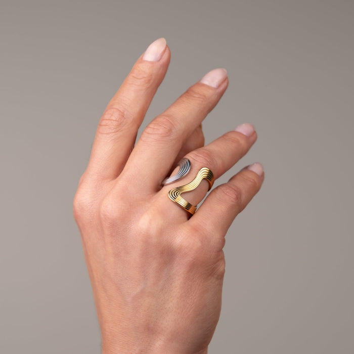 Women's Stainless Steel 18K Gold-Plated Ring – Infinity Adjustable Two-Tone Gold and Silver – Meiva ring view 2