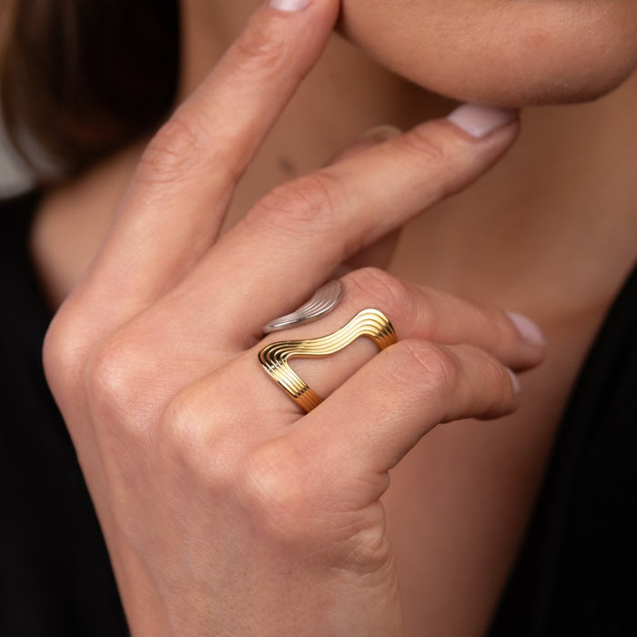 Women's Stainless Steel 18K Gold-Plated Ring – Infinity Adjustable Two-Tone Gold and Silver – Meiva ring view 4