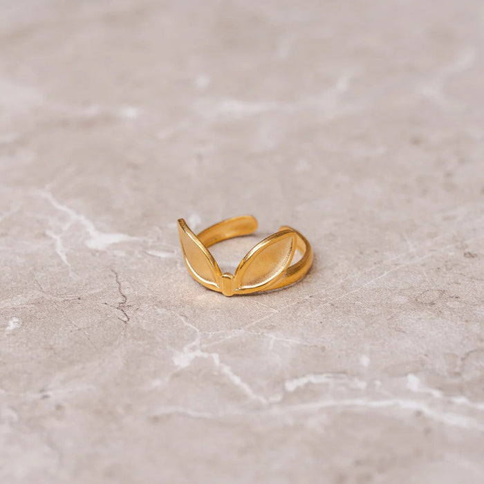 Women's Stainless Steel 18K Gold-Plated Ring – Leaves Adjustable, Dainty – Meiva ring view 2