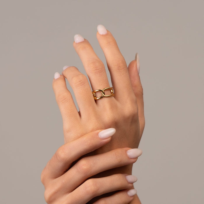 Women's Stainless Steel 18K Gold-Plated Ring – Link Adjustable – Meiva ring view 2