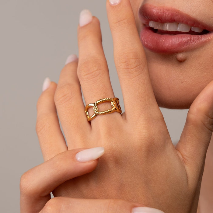 Women's Stainless Steel 18K Gold-Plated Ring – Link Adjustable – Meiva ring view 3
