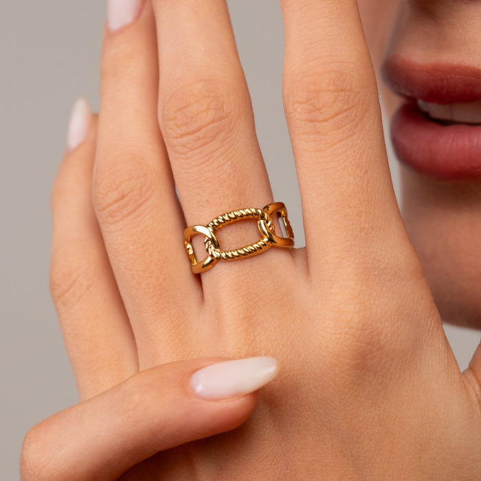Women's Stainless Steel 18K Gold-Plated Ring – Link Adjustable – Meiva ring view 4