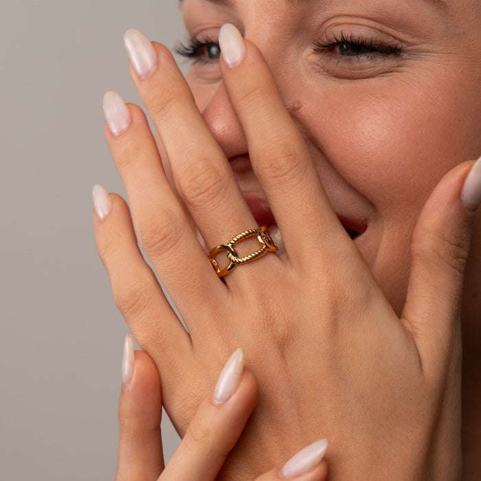 Women's Stainless Steel 18K Gold-Plated Ring – Link Adjustable – Meiva ring view 6