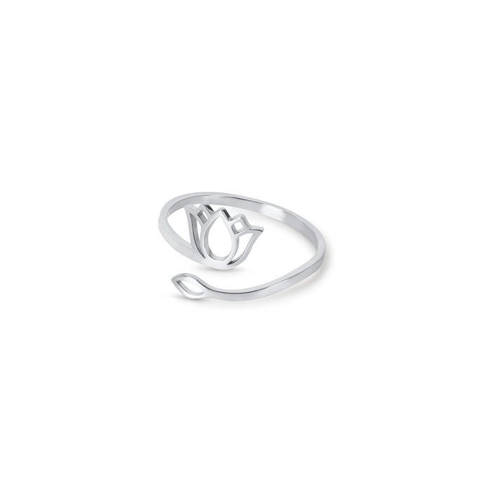Women's Stainless Steel 18K Gold-Plated Ring – Lotus Flower Silver, Dainty – Meiva ring