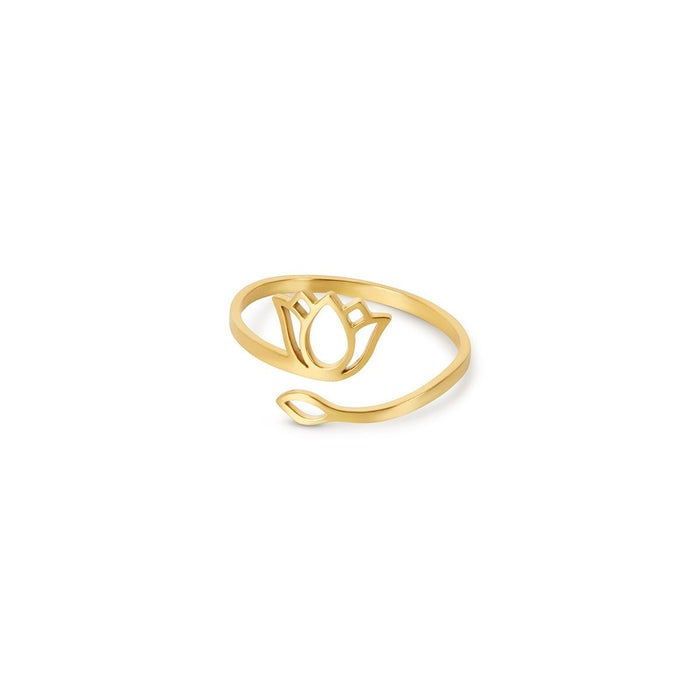 Women's Stainless Steel 18K Gold-Plated Ring – Lotus Flower – Meiva ring