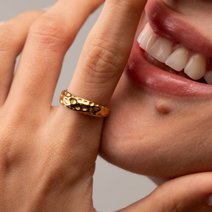 Women's Stainless Steel 18K Gold-Plated Ring – Lunar Texture – Meiva ring view 8