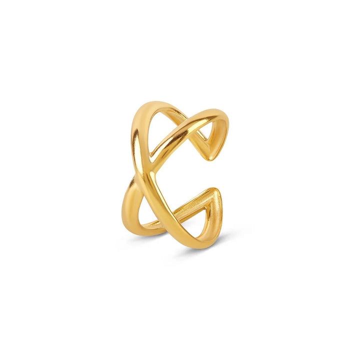 Women's Stainless Steel 18K Gold-Plated Ring – Minimal Crossed Adjustable, Dainty – Meiva ring