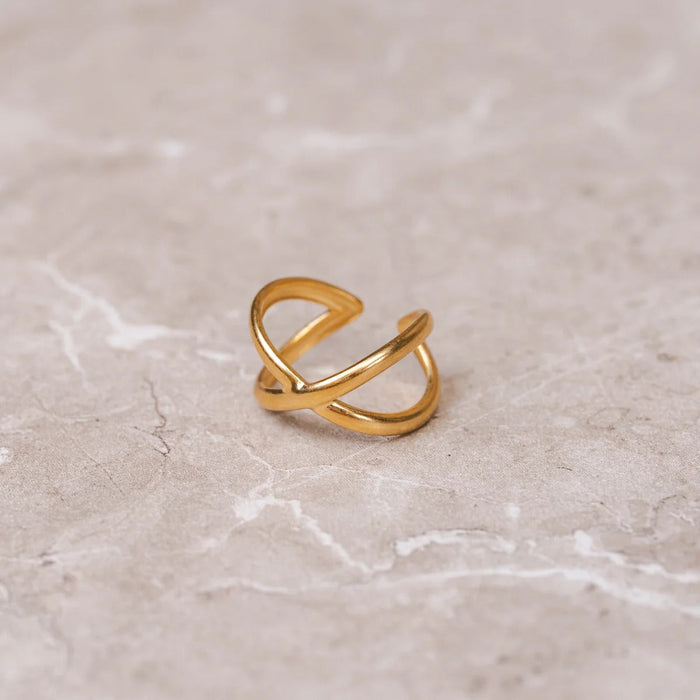 Women's Stainless Steel 18K Gold-Plated Ring – Minimal Crossed Adjustable, Dainty – Meiva ring view 2