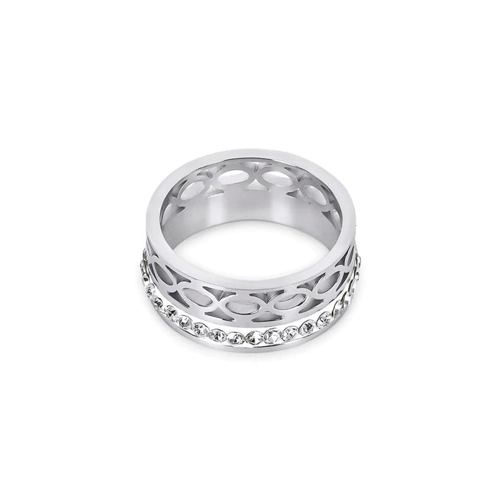 Women's Stainless Steel 18K Gold-Plated Ring – Mosaic Silver, Dainty – Meiva ring