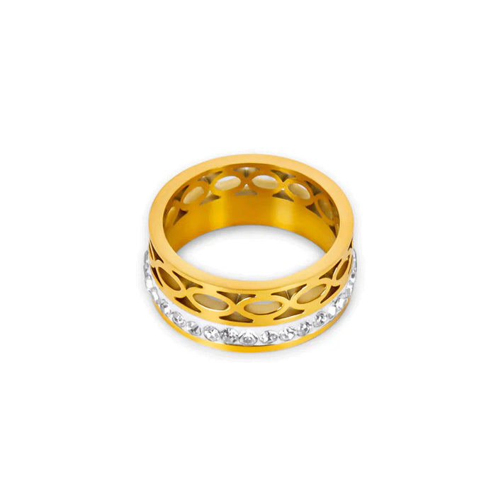 Women's Stainless Steel 18K Gold-Plated Ring – Mosaic – Meiva ring