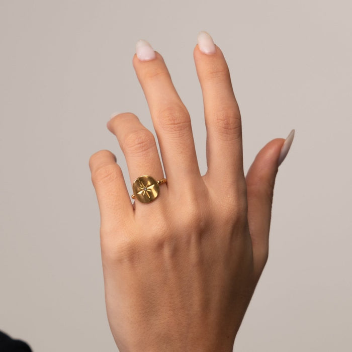 Women's Stainless Steel 18K Gold-Plated Ring – Nautical Star Adjustable – Meiva ring view 4