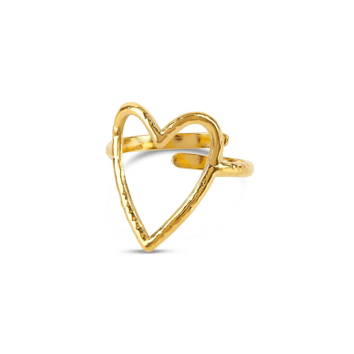 Women's Stainless Steel 18K Gold-Plated Ring – Open Heart Adjustable, Dainty – Meiva ring