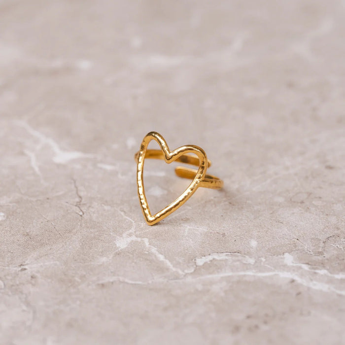 Women's Stainless Steel 18K Gold-Plated Ring – Open Heart Adjustable, Dainty – Meiva ring view 2