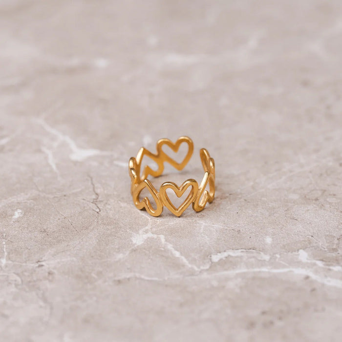 Women's Stainless Steel 18K Gold-Plated Ring – Open Love Adjustable, Dainty – Meiva ring view 2