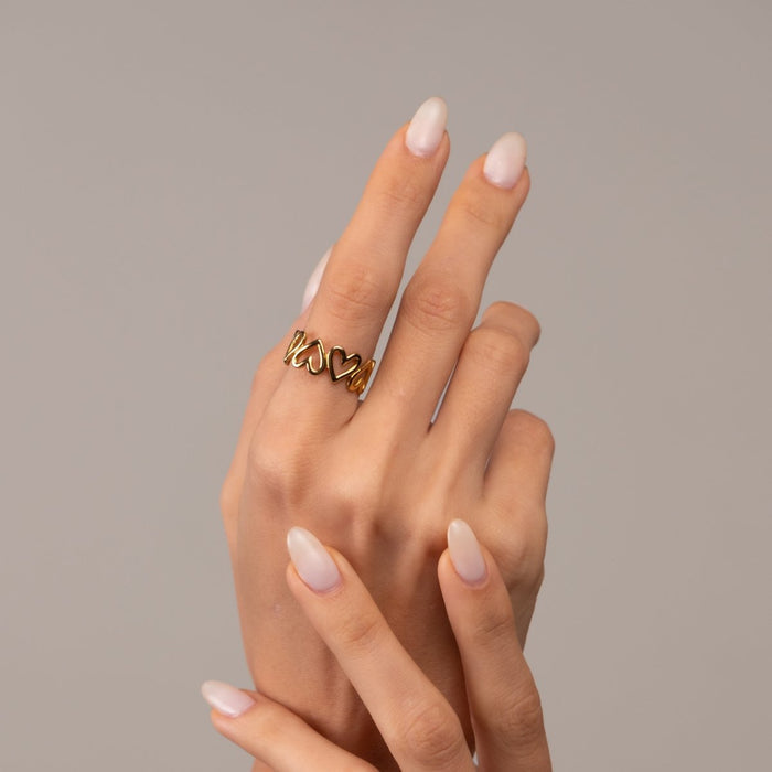 Women's Stainless Steel 18K Gold-Plated Ring – Open Love Adjustable, Dainty – Meiva ring view 3