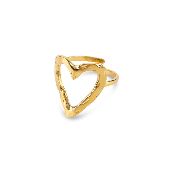 Women's Stainless Steel 18K Gold-Plated Ring – Organic Heart Adjustable, Dainty – Meiva ring