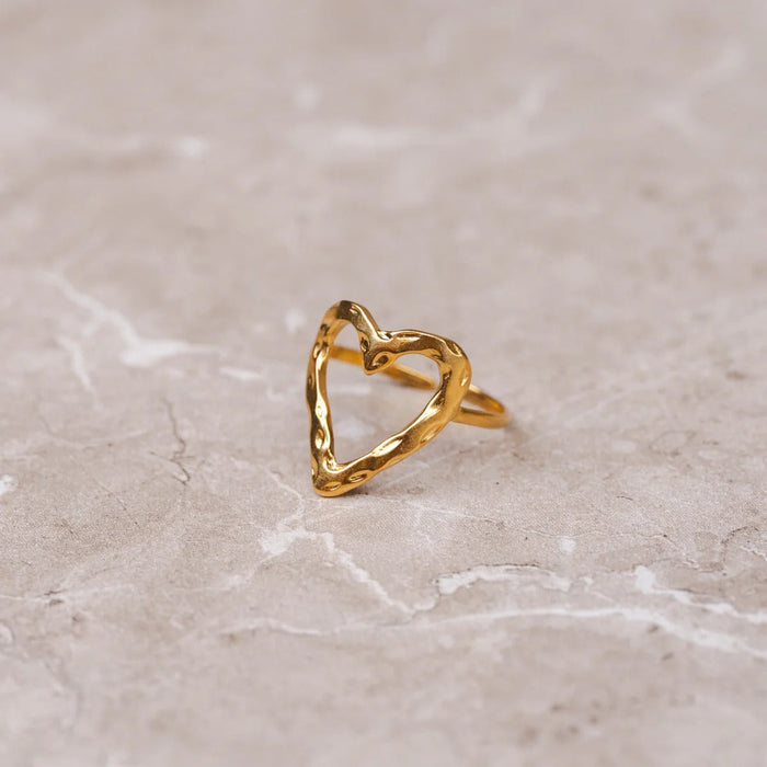 Women's Stainless Steel 18K Gold-Plated Ring – Organic Heart Adjustable, Dainty – Meiva ring view 2