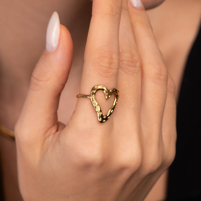 Women's Stainless Steel 18K Gold-Plated Ring – Organic Heart Adjustable, Dainty – Meiva ring view 4