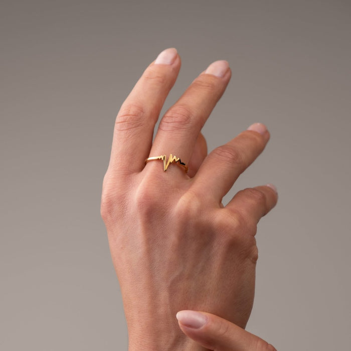 Women's Stainless Steel 18K Gold-Plated Ring – Rhythm of Love, Dainty – Meiva ring view 3