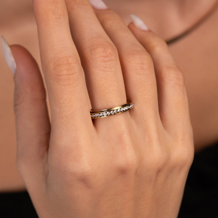 Women's Stainless Steel 18K Gold-Plated Ring – Rotating Brilliant – Meiva ring view 4
