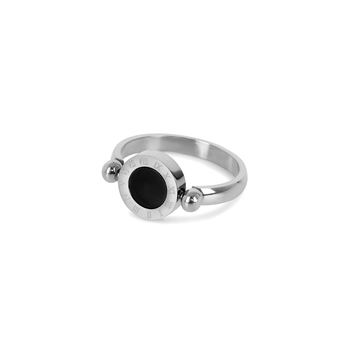 Women's Stainless Steel 18K Gold-Plated Ring – Rotating Roman Numeral Silver – Meiva ring