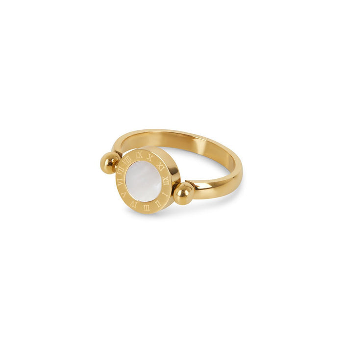Women's Stainless Steel 18K Gold-Plated Ring – Rotating Roman Numeral – Meiva ring view 2