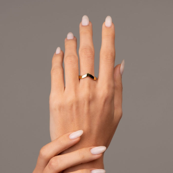 Women's Stainless Steel 18K Gold-Plated Ring – Smooth Trinity – Meiva ring view 2