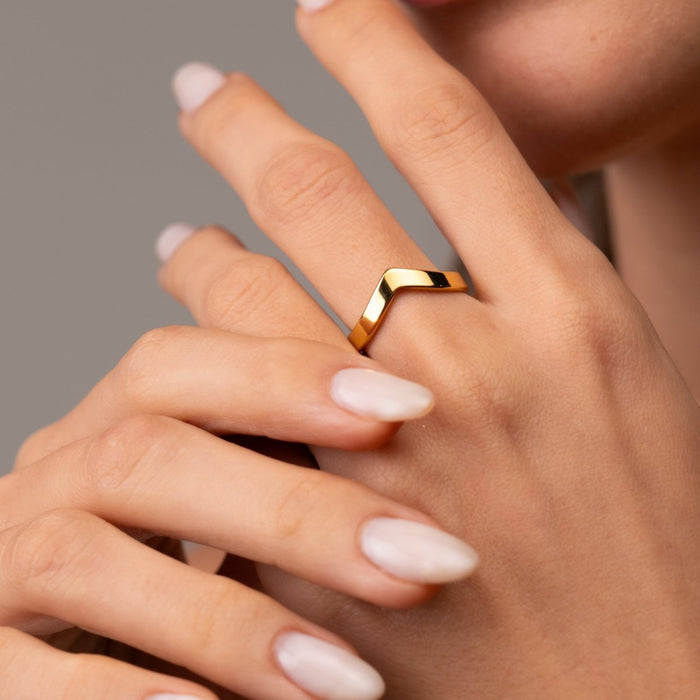 Women's Stainless Steel 18K Gold-Plated Ring – Smooth Trinity – Meiva ring view 3