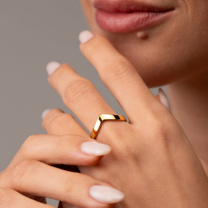 Women's Stainless Steel 18K Gold-Plated Ring – Smooth Trinity – Meiva ring view 4