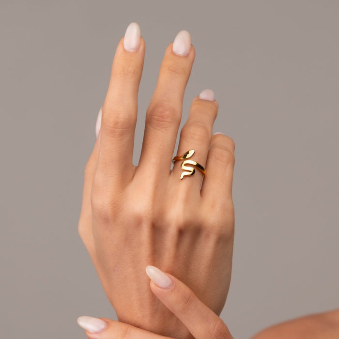 Women's Stainless Steel 18K Gold-Plated Ring – Snake, Statement – Meiva ring view 3