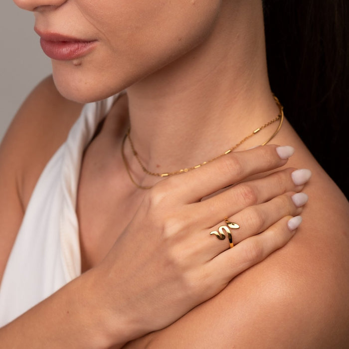 Women's Stainless Steel 18K Gold-Plated Ring – Snake, Statement – Meiva ring view 7