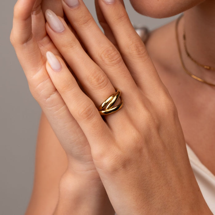Women's Stainless Steel 18K Gold-Plated Ring – Trinity – Meiva ring view 6
