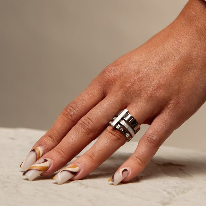 Women's Stainless Steel 18K Gold-Plated Ring – Triple Roman Numeral Silver – Meiva ring view 2