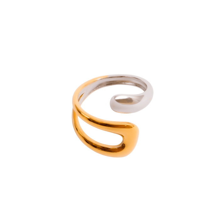 Women's Stainless Steel 18K Gold-Plated Ring – Wave Adjustable Two-Tone Gold and Silver, Dainty – Meiva ring