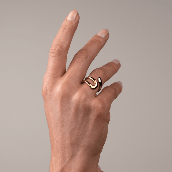 Women's Stainless Steel 18K Gold-Plated Ring – Wave Adjustable Two-Tone Gold and Silver, Dainty – Meiva ring view 2
