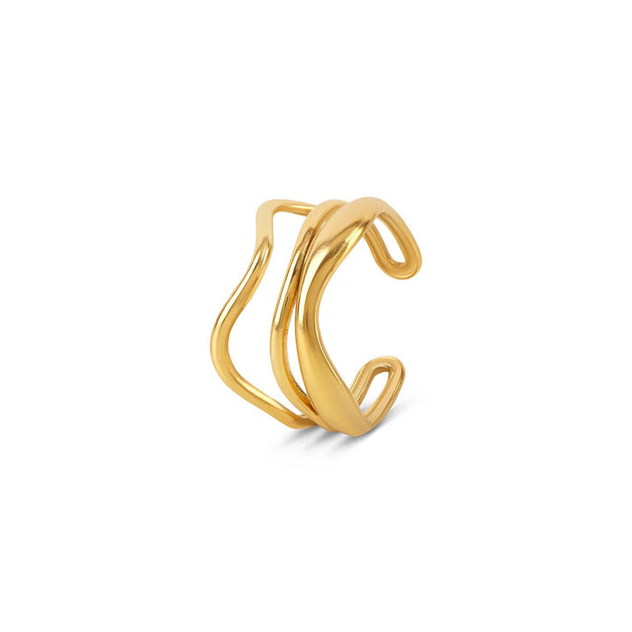 Women's Stainless Steel 18K Gold-Plated Ring – Waves Adjustable, Dainty – Meiva ring