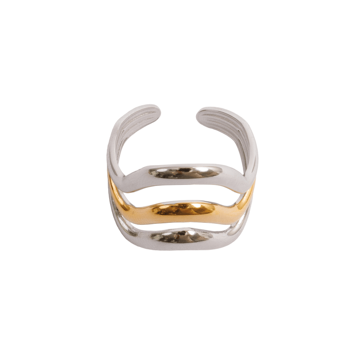 Women's Stainless Steel 18K Gold-Plated Ring – Waves Adjustable Two-Tone Gold and Silver, Layered – Meiva ring