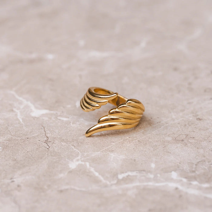 Women's Stainless Steel 18K Gold-Plated Ring – Wings of Freedom Adjustable, Dainty – Meiva ring view 2