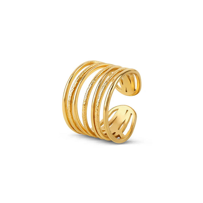Women's Stainless Steel 18K Gold-Plated Ring – Woven Adjustable, Layered – Meiva ring