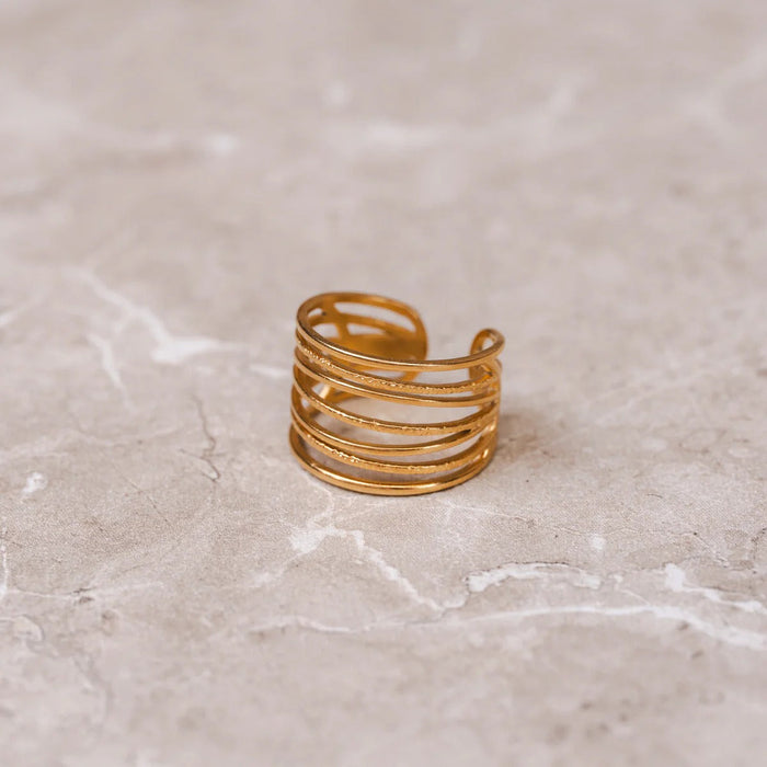 Women's Stainless Steel 18K Gold-Plated Ring – Woven Adjustable, Layered – Meiva ring view 2