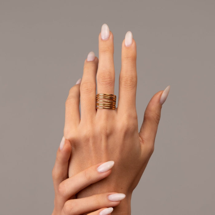 Women's Stainless Steel 18K Gold-Plated Ring – Woven Adjustable, Layered – Meiva ring view 3